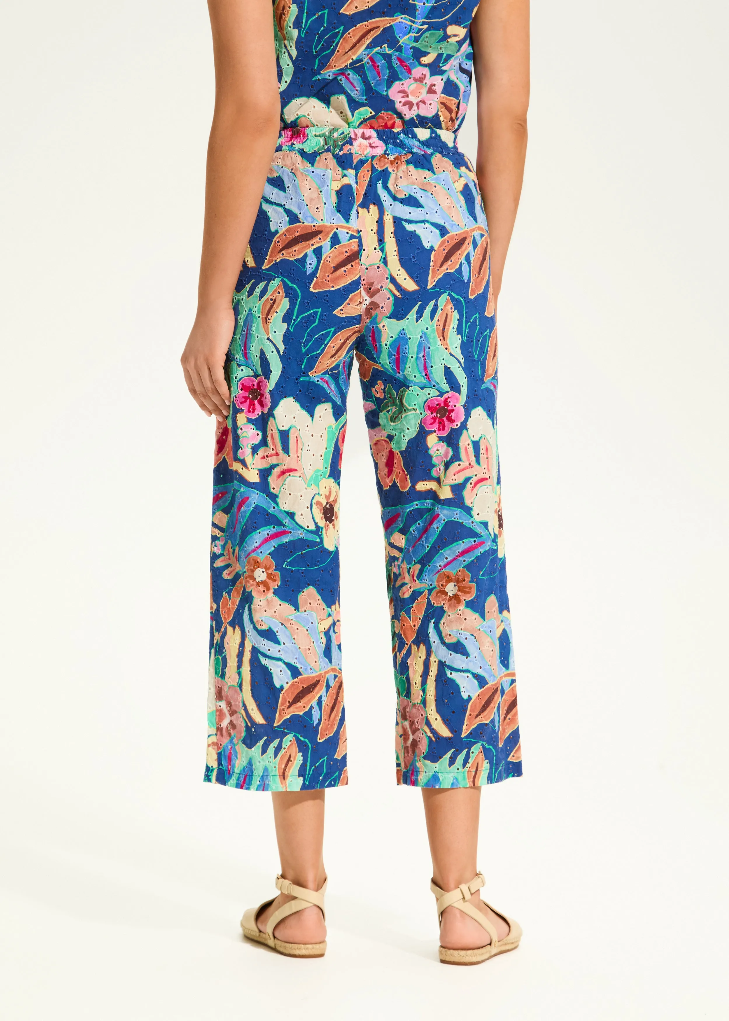 Eyelet Pull-On Crop Wide Leg Denim, Pop Camo Floral