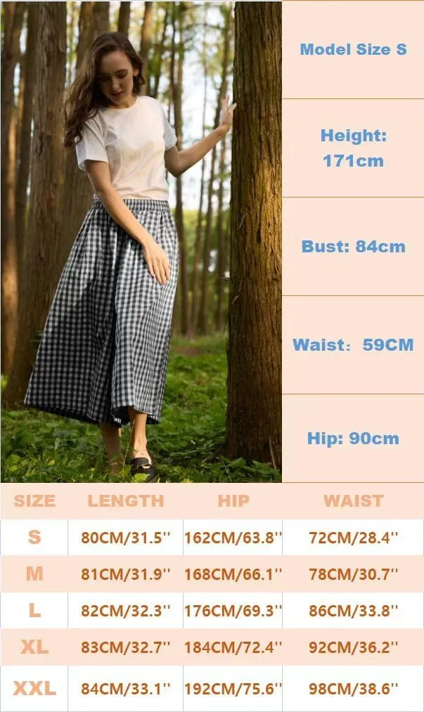 FaroDor Women Gingham Culottes Wide Leg Palazzo Pants Elastic Waist Plaid Capri with Pocket