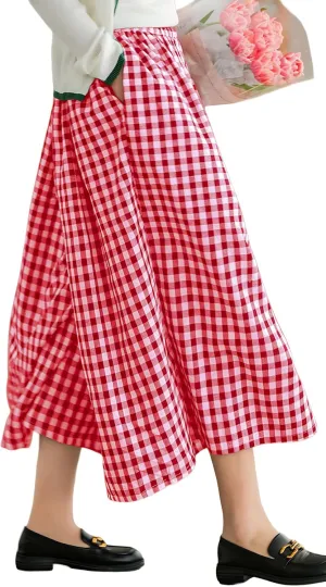 FaroDor Women Gingham Culottes Wide Leg Palazzo Pants Elastic Waist Plaid Capri with Pocket