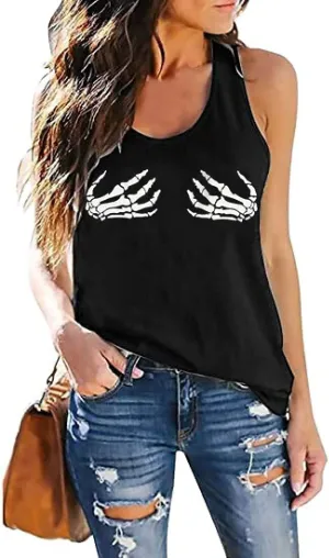 Fensajomon Skull Shirt for Women Tank Top Sleeveless Workout Summer Printed Loose Running T-Shirt Vest