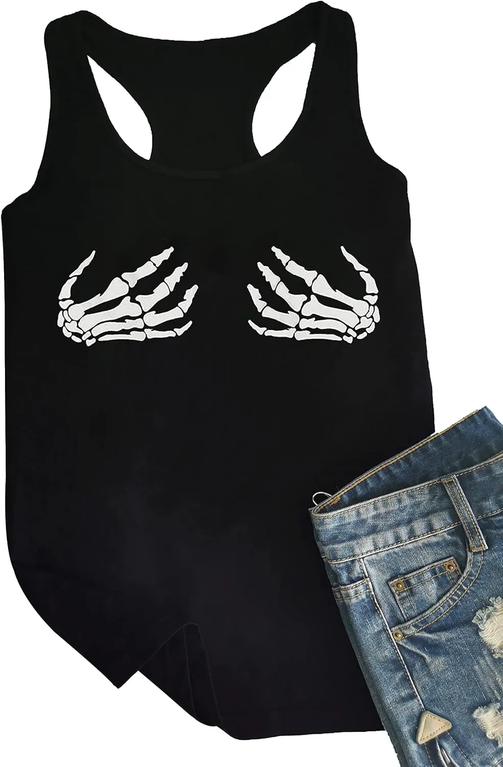 Fensajomon Skull Shirt for Women Tank Top Sleeveless Workout Summer Printed Loose Running T-Shirt Vest