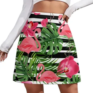 Flamingo Short Skirt Culottes Woman Athletic Skorts Golf Skirts Tennis Skirts High Waist Breathable Exercise Skort