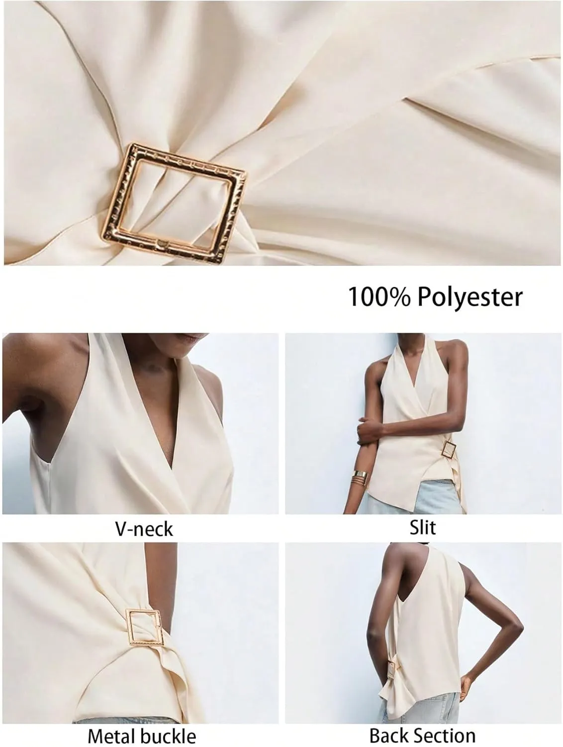 Floerns Women's Elegant Wrap Front Halter Top Metal Buckle Sleeveless Office Camisole