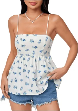 Floerns Women's Floral Spaghetti Strap Camisole Ruffle Hem Summer Cami Tank Top