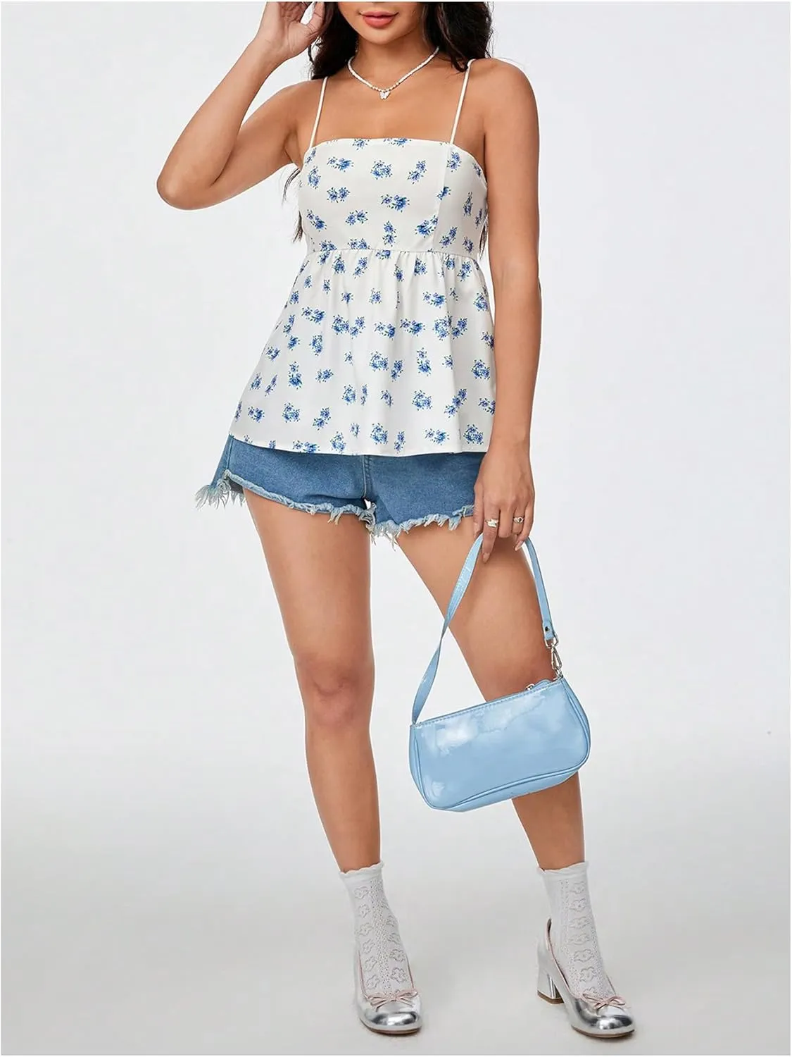 Floerns Women's Floral Spaghetti Strap Camisole Ruffle Hem Summer Cami Tank Top