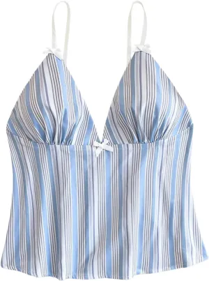 Floerns Women's Striped Print Sleeveless Cami Top Cute V Neck Bowknot Camisole