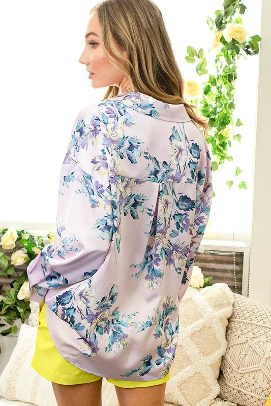 Floral Print Satin Blouse