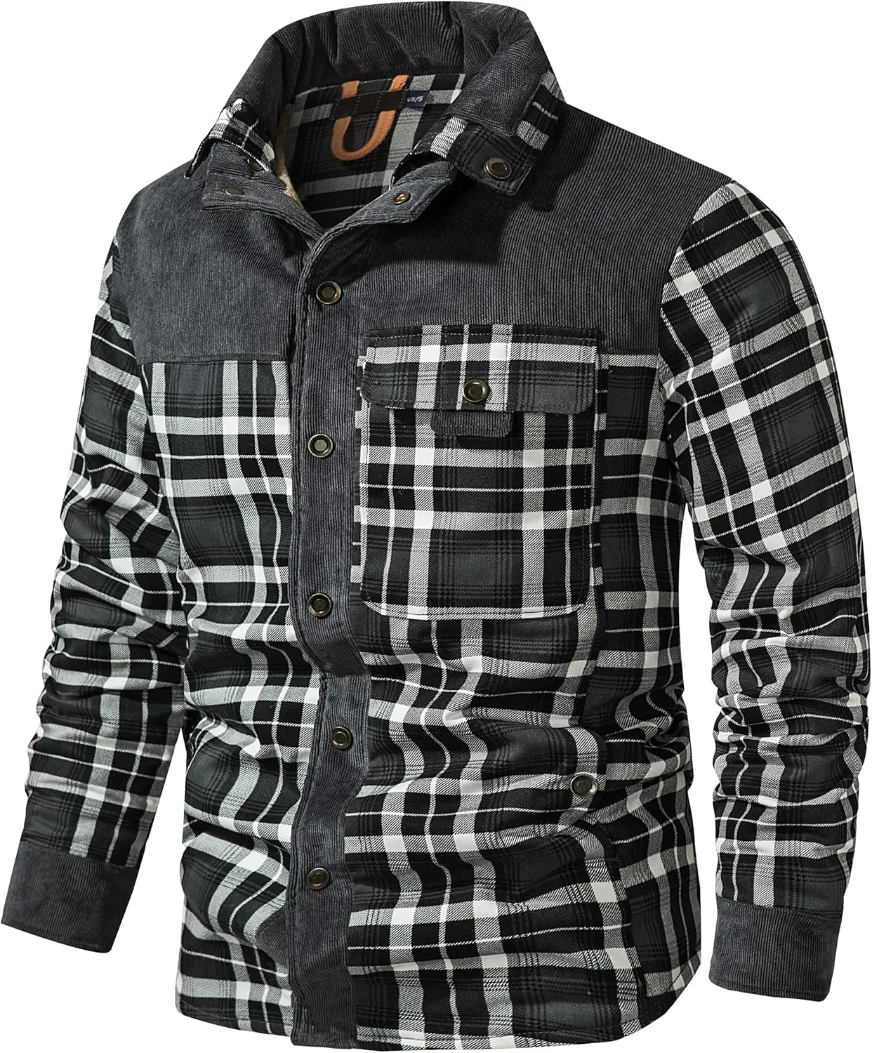 Flygo Men's Flannel Jacket Loose Plaid Sherpa Lined Flannel Shirt Snap Button Warm Winter Jackets Pockets