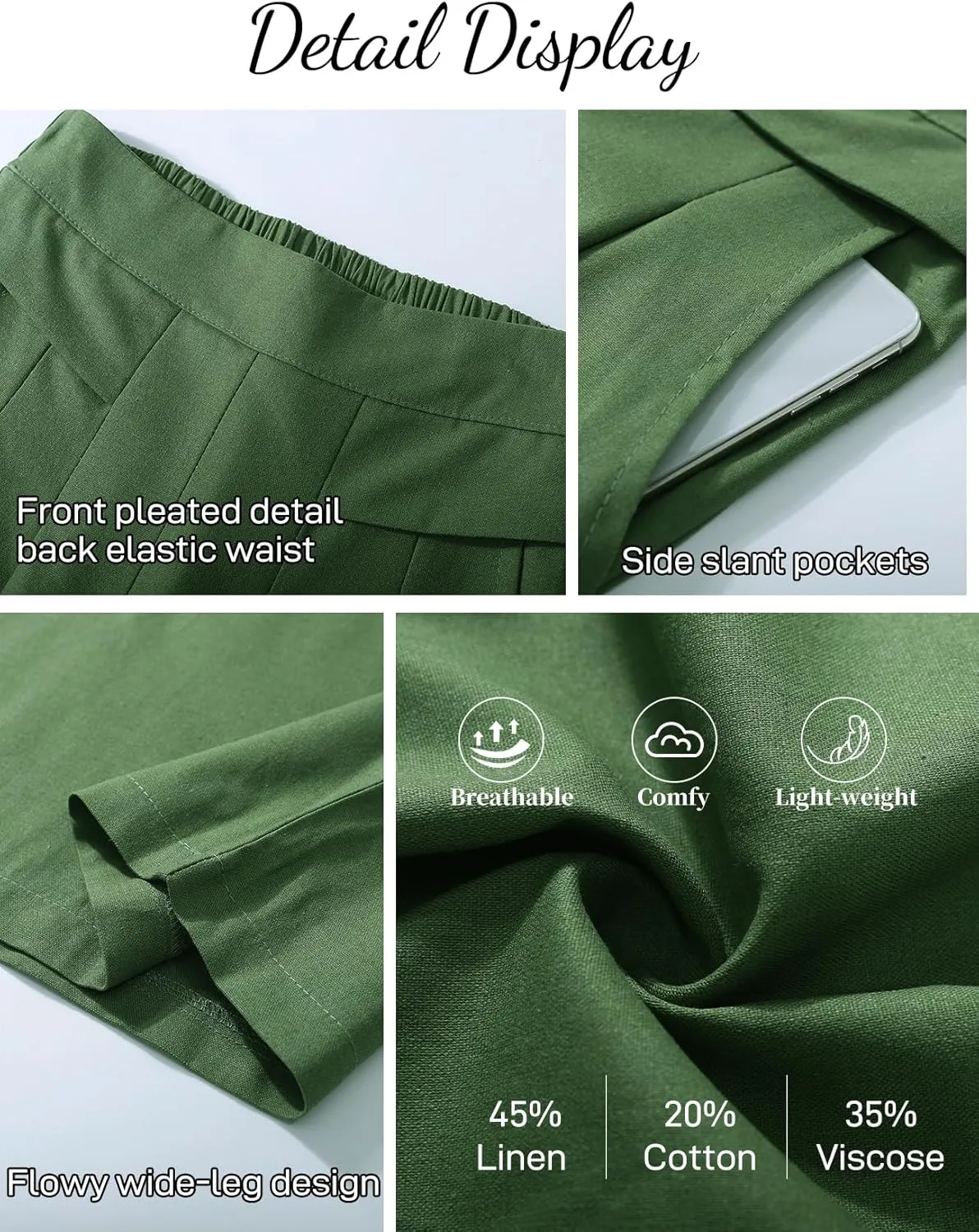 Flygo Palazzo Pants for Women Culottes Linen Pants Wide Leg Palazzo Trousers Gaucho Capri Pants with Pockets