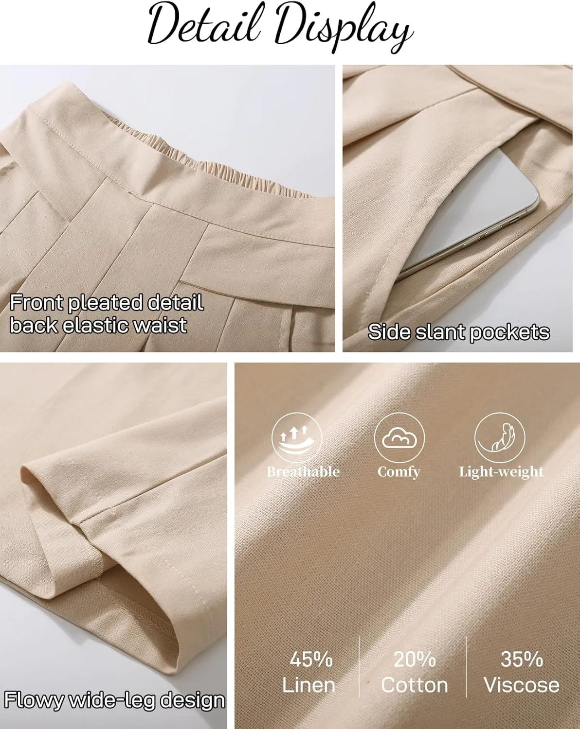 Flygo Palazzo Pants for Women Culottes Linen Pants Wide Leg Palazzo Trousers Gaucho Capri Pants with Pockets