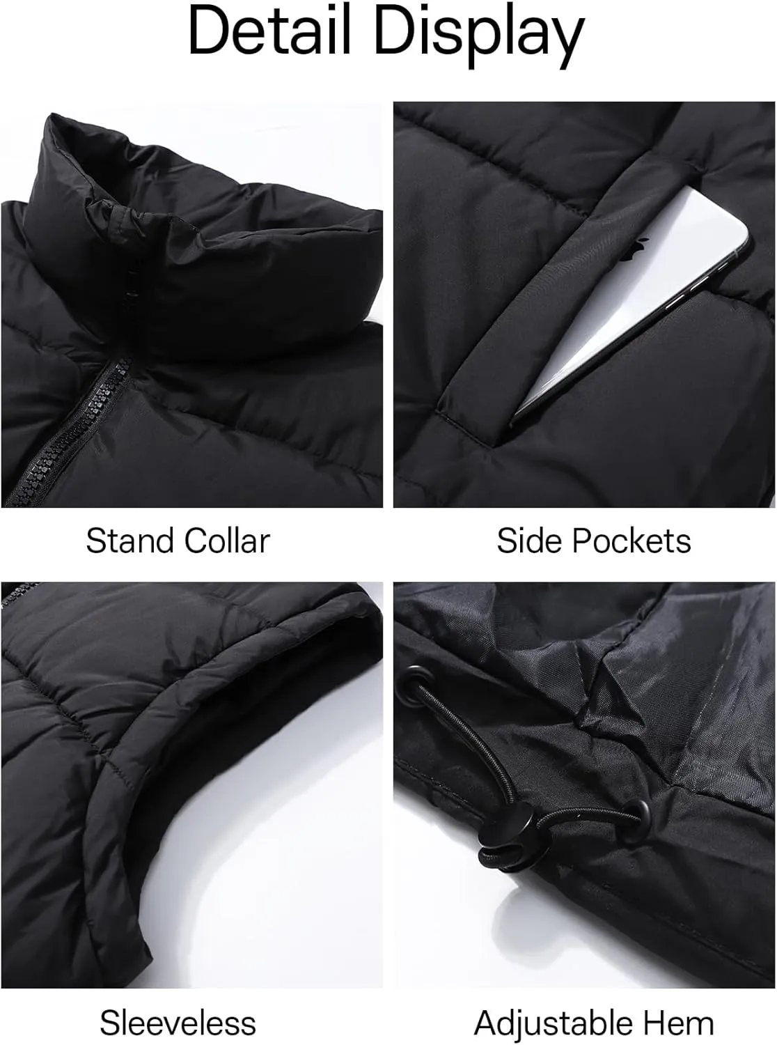 Flygo Puffer Vest Women Zip Up Sleeveless Winter Casual Stand Collar Padded Down Jacket Coat with Pockets