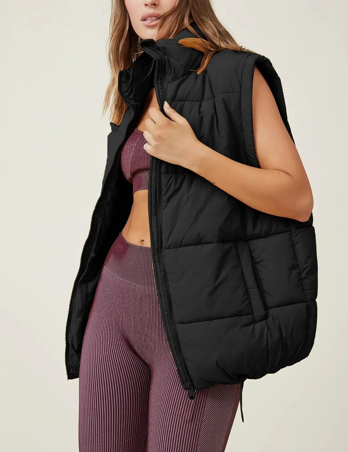 Flygo Puffer Vest Women Zip Up Sleeveless Winter Casual Stand Collar Padded Down Jacket Coat with Pockets
