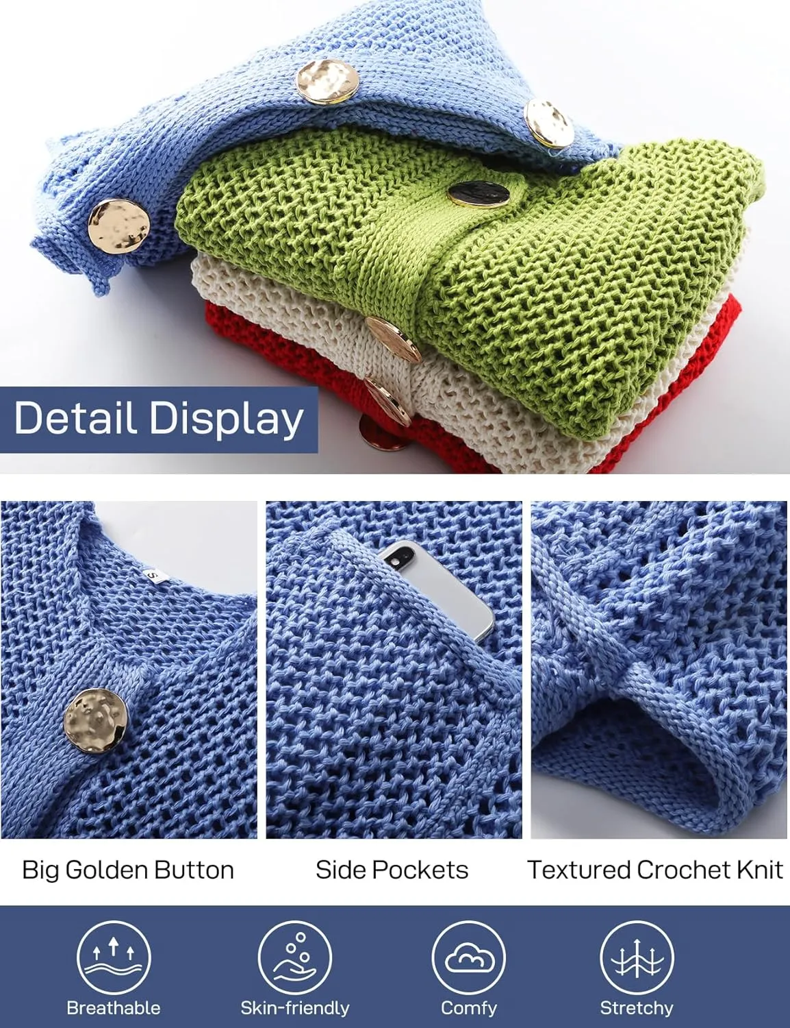 Flygo Womens Crochet Sweater Vest Sleeveless 2025 Trendy Spring Summer Tops Button Crop Chunky Knit Sweaters Cardigan