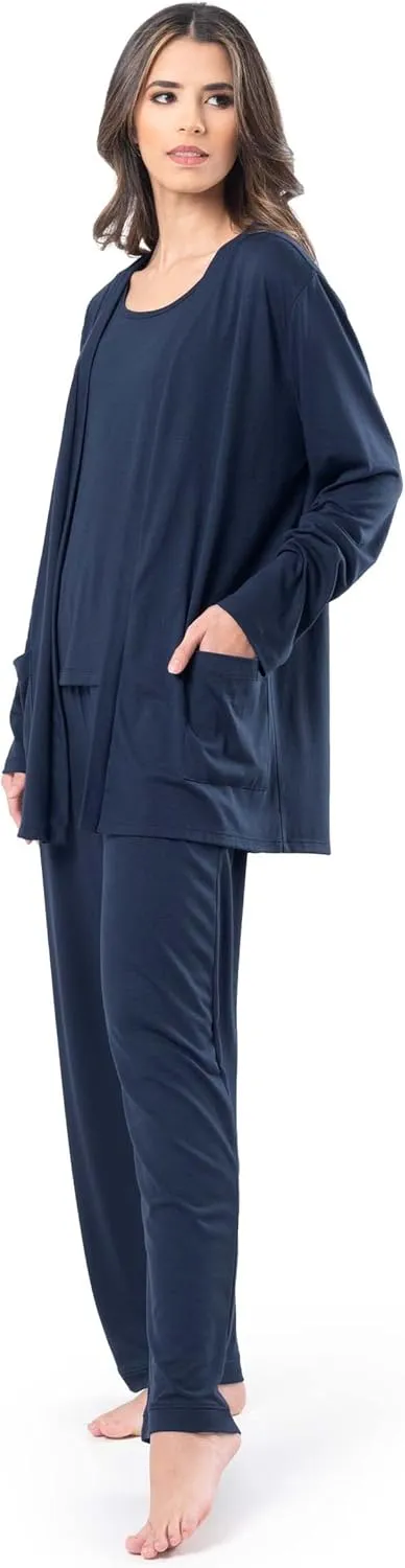 Fruit of the Loom womens Breathable Tank Top, Pant, and Cardigan Sleep Set