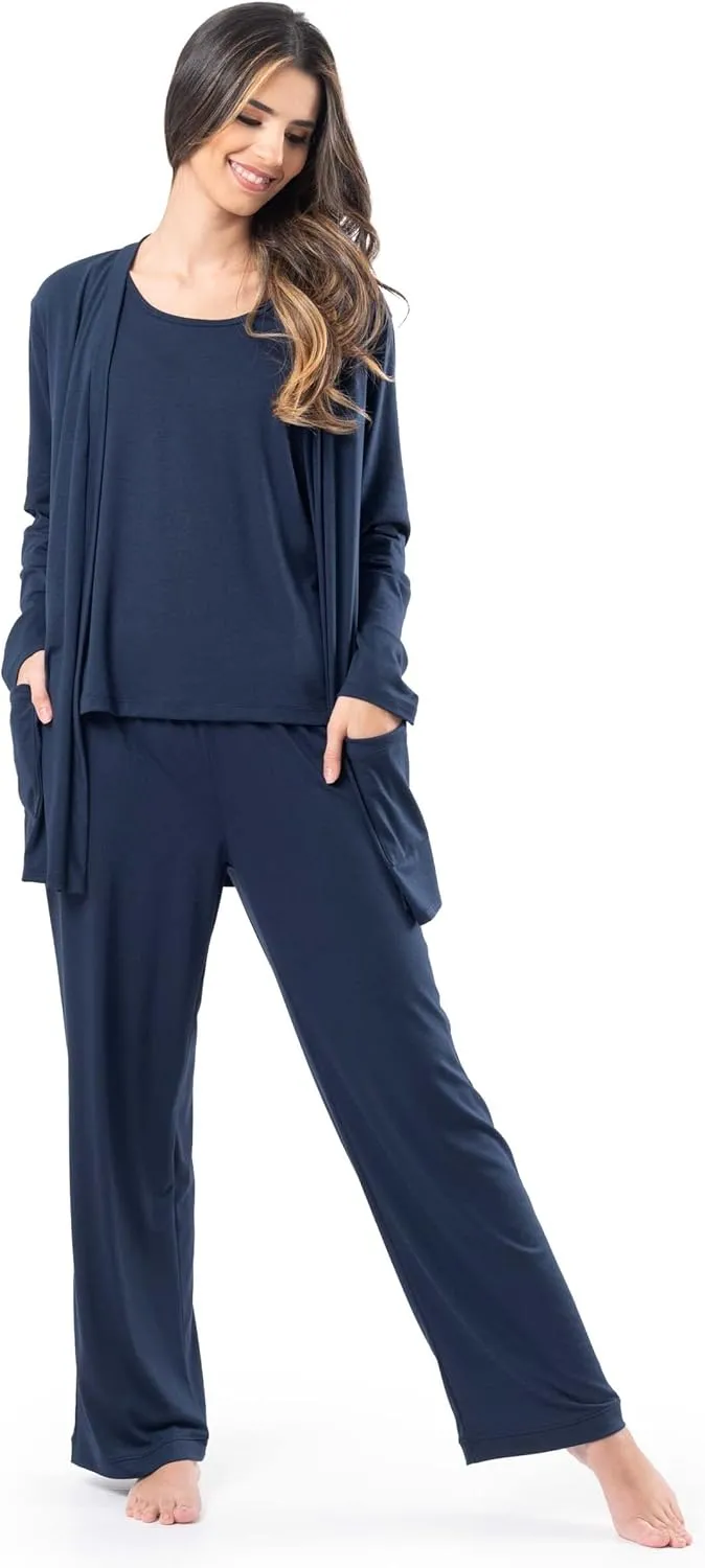 Fruit of the Loom womens Breathable Tank Top, Pant, and Cardigan Sleep Set