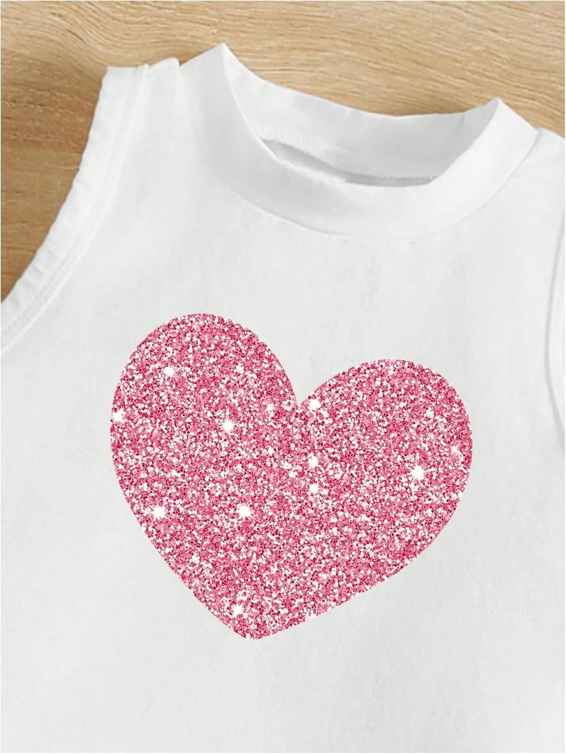Girl's Glitter Heart Print Tank Top Sleeveless Crew Neck Loose Fit Casual Shirts