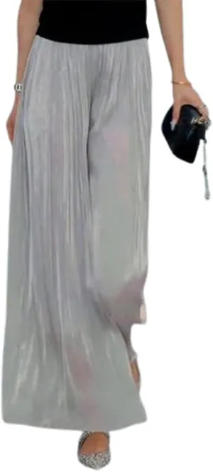 Glazed Ice Silk Floor-Length Wide-Leg Culottes,Women's High Elastic Chiffon Pants Skirts