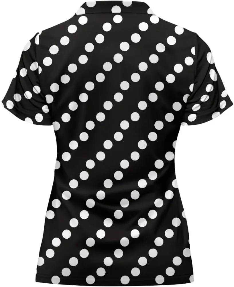 GLUDEAR Womens Polka Dots Golf Shirts Short Sleeve Sun Protection Golf Shirts Quick Dry Zipper Collared Polos