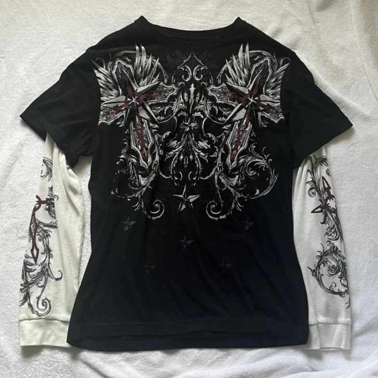 Goth Shirt Gothic Shirt Fake Two-Piece Alternative Clothing Goth Long Sleeve Top Grunge Clothes