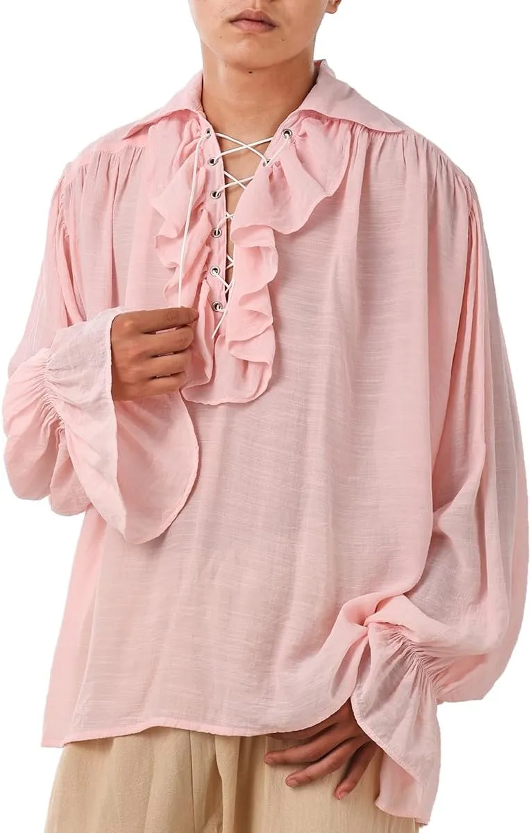 GRACEART Men Pirate Shirt Women Vampire Renaissance Shirts Victorian Ruffled Medieval Costume Cotton Linen Shirt