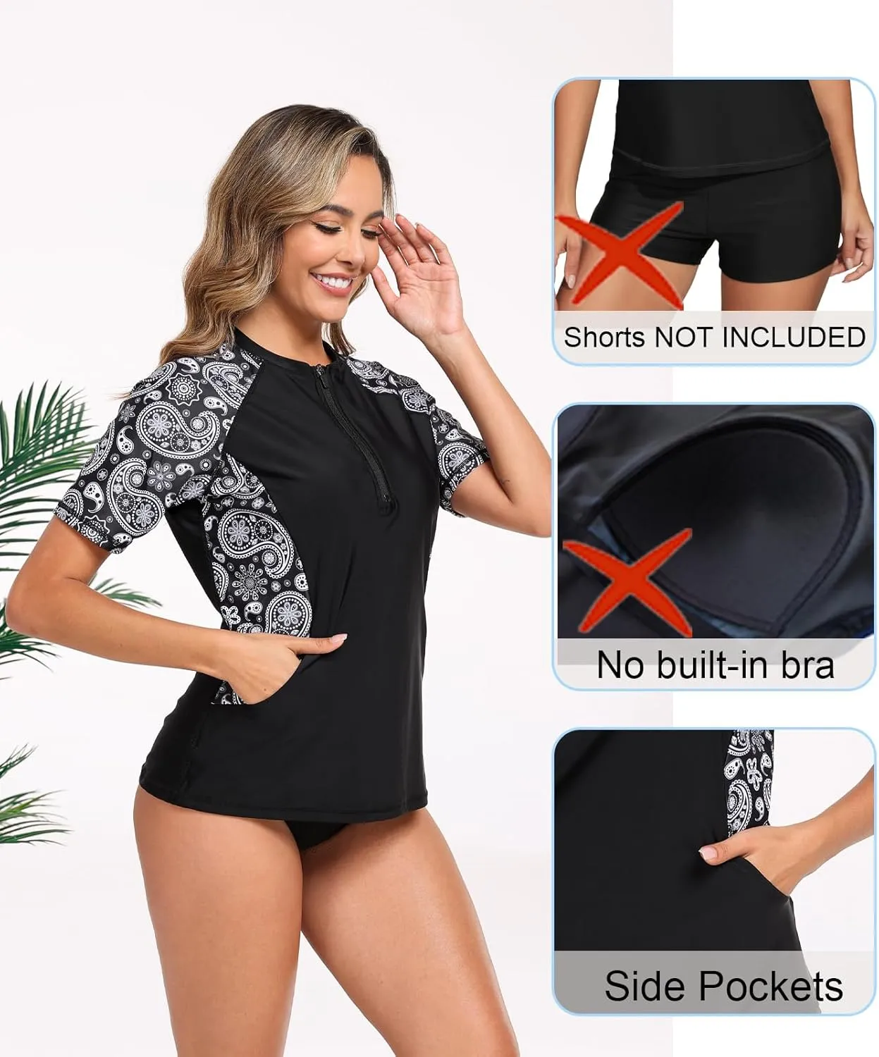 Halcurt Women's Short Sleeve Rash Guard Swimsuit Top Swim Shirt Only Swim Tee UPF50  Quick Dry Swimsuit