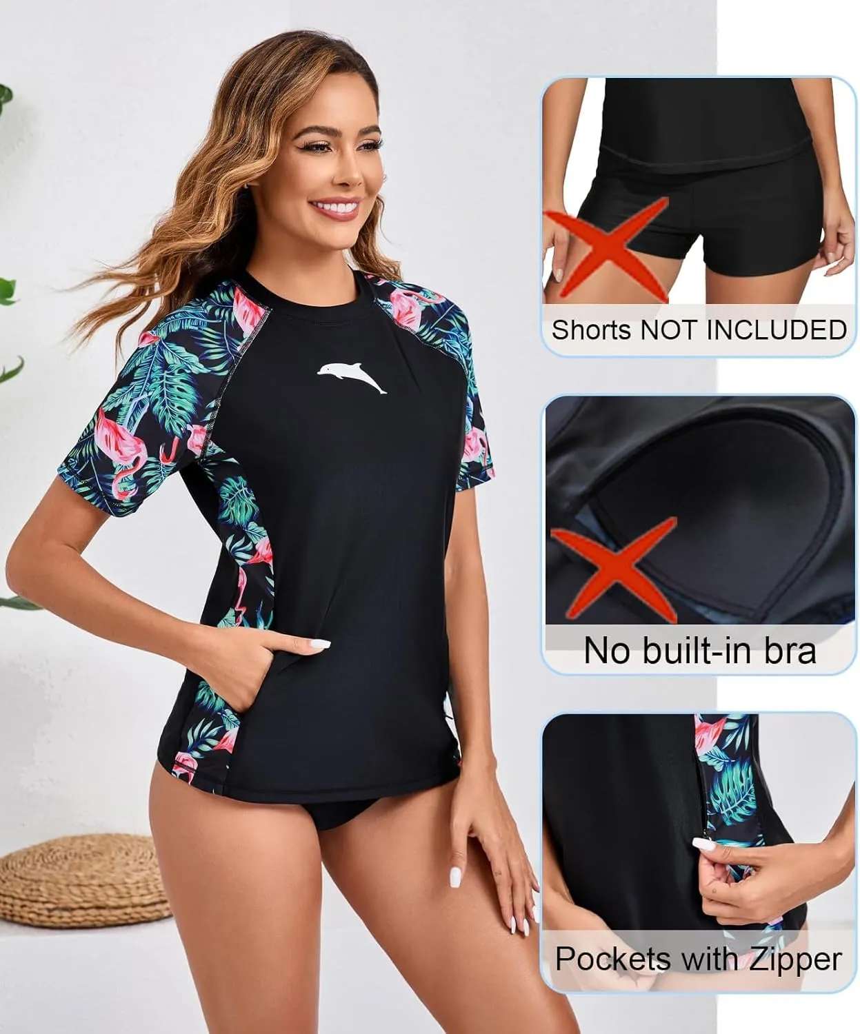 Halcurt Women's Short Sleeve Rash Guard Swimsuit Top Swim Shirt Only Swim Tee UPF50  Quick Dry Swimsuit