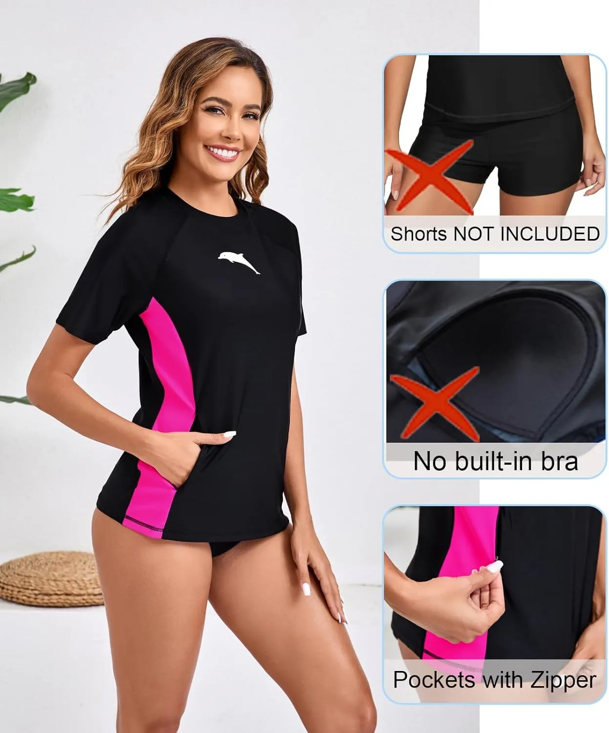 Halcurt Women's Short Sleeve Rash Guard Swimsuit Top Swim Shirt Only Swim Tee UPF50  Quick Dry Swimsuit