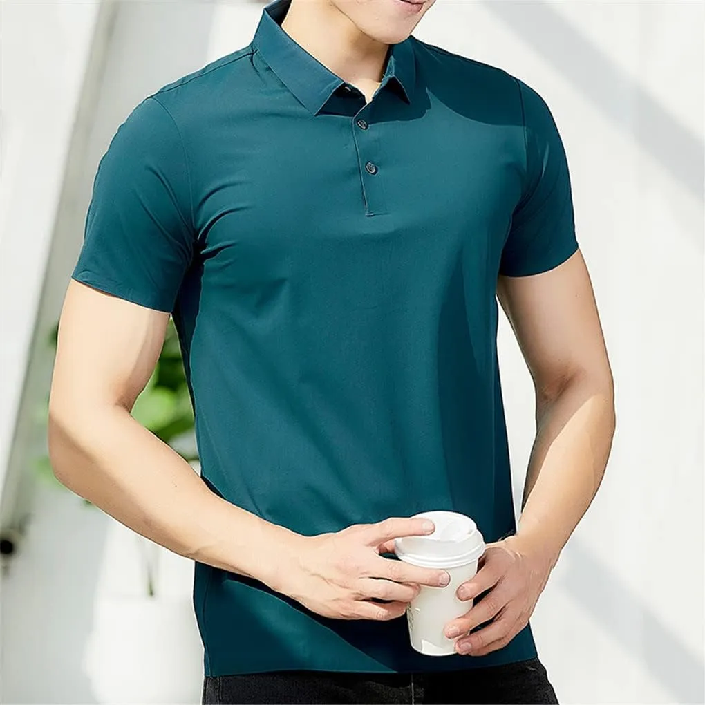 Hamthuit Men Polo Shirt Business Solid Breathable Quick Dry Mens Slim Fit Stretch Golf Tee Shirt