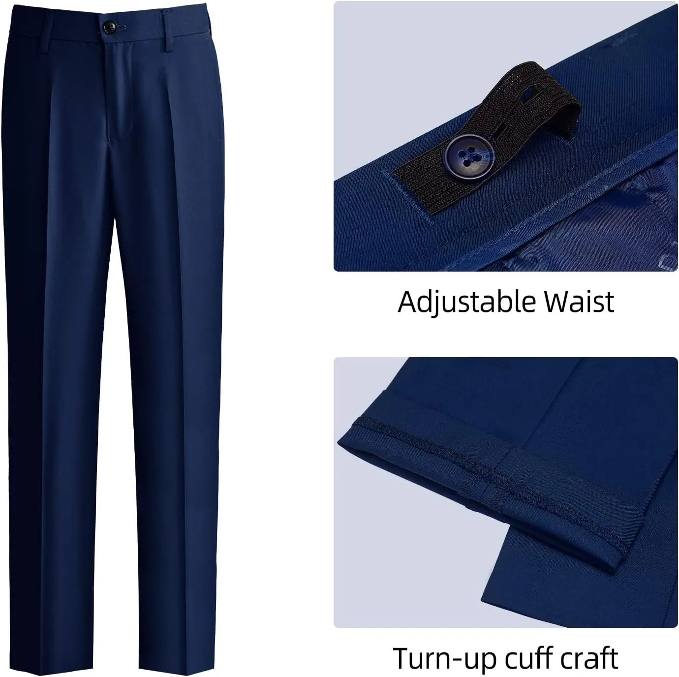 Happy Dolphin Boys 4-Piece Slim Fit Formal Vest Set with Suit Vest, Pants, Shirt, and Tie