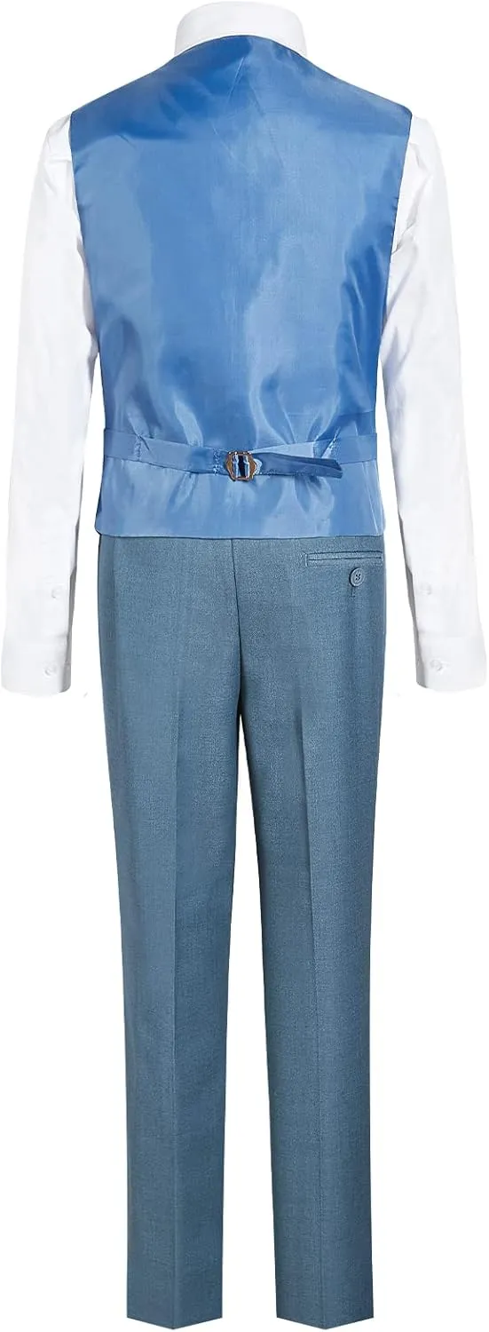 Happy Dolphin Boys 4-Piece Slim Fit Formal Vest Set with Suit Vest, Pants, Shirt, and Tie