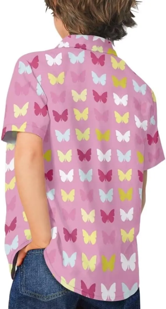 Hawapod Short Sleeves Kid Hawaiian Shirt Cartoon Button Down Lightweight Quick Dry Boy Hawaiian Shirt