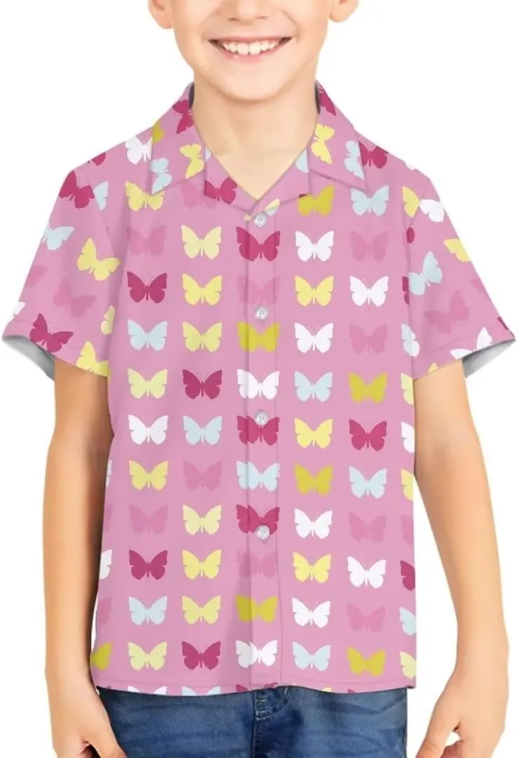 Hawapod Short Sleeves Kid Hawaiian Shirt Cartoon Button Down Lightweight Quick Dry Boy Hawaiian Shirt