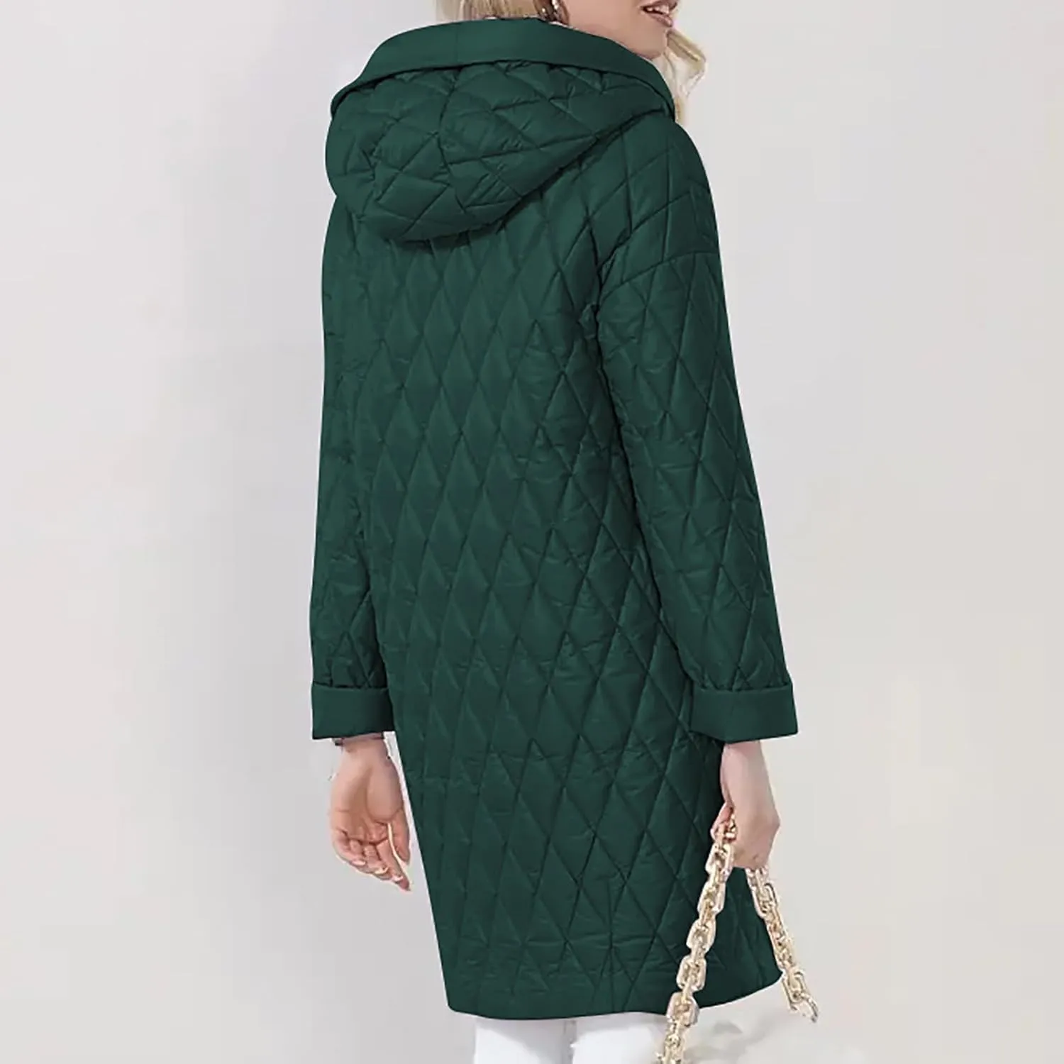HGps8w Women's Hooded Winter Quilted Wrap Coat with Belt, Mid-Long Warm Padded Down Puffer Jacket Elegant Overcoat