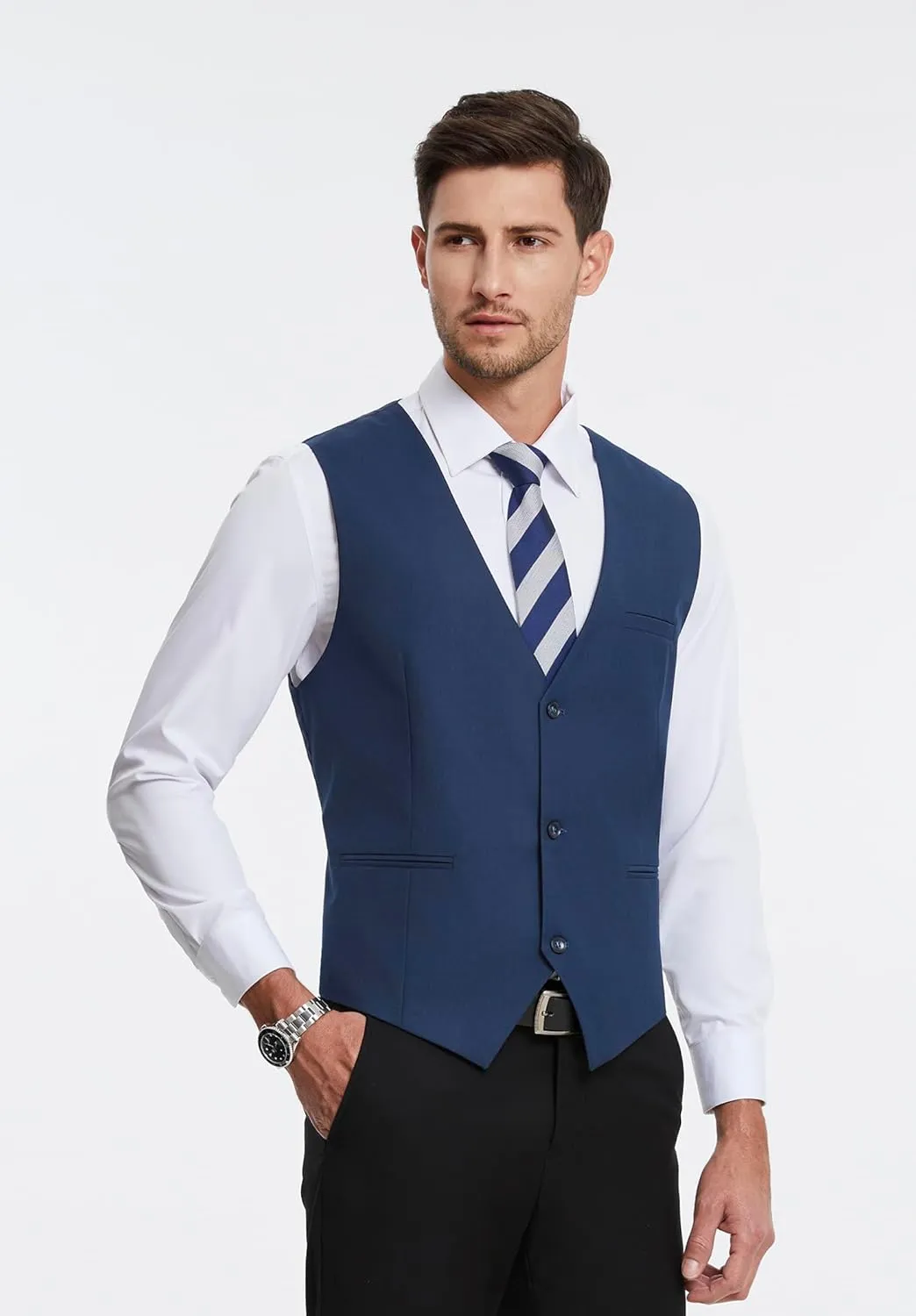 HISDERN Mens Suit Vest Business Casual Dress Waistcoat Vest Solid Color Formal Wedding Vests for Suits or Tuxedo