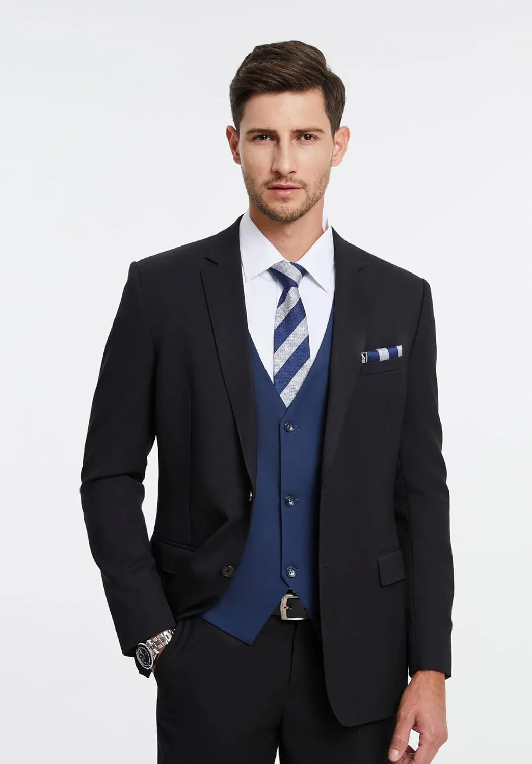HISDERN Mens Suit Vest Business Casual Dress Waistcoat Vest Solid Color Formal Wedding Vests for Suits or Tuxedo