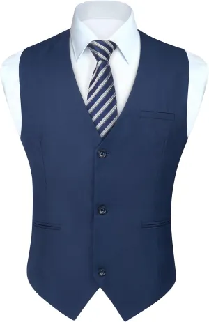 HISDERN Mens Suit Vest Business Casual Dress Waistcoat Vest Solid Color Formal Wedding Vests for Suits or Tuxedo