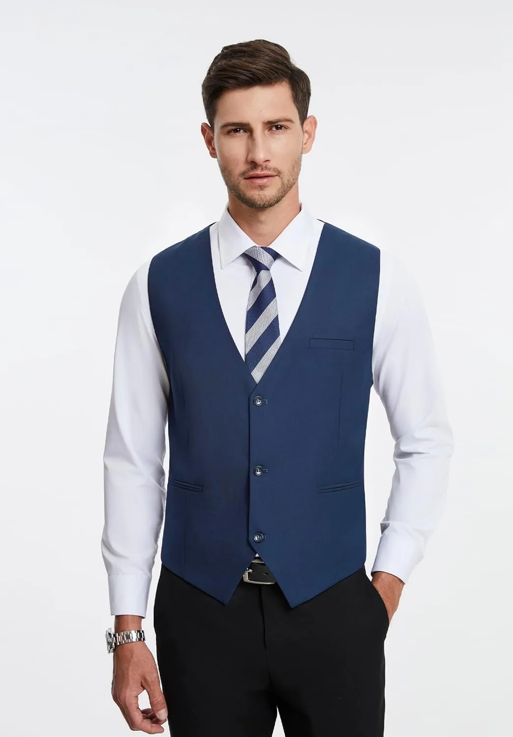 HISDERN Mens Suit Vest Business Casual Dress Waistcoat Vest Solid Color Formal Wedding Vests for Suits or Tuxedo