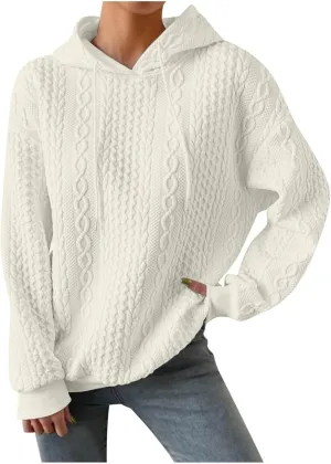 Hoodies For Women,Cable Knit Oversized Sweatshirts Solid Color Hoodies Pullover Fall Sweatshirts For Women