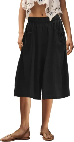 Hooever Women's Cotton Linen Culottes Pants Loose Wide Leg Capri Trousers with Big Pockets