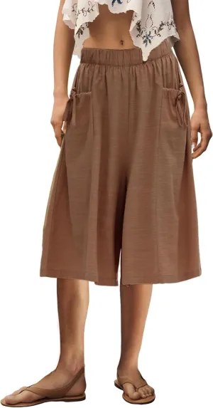 Hooever Women's Cotton Linen Culottes Pants Loose Wide Leg Capri Trousers with Big Pockets