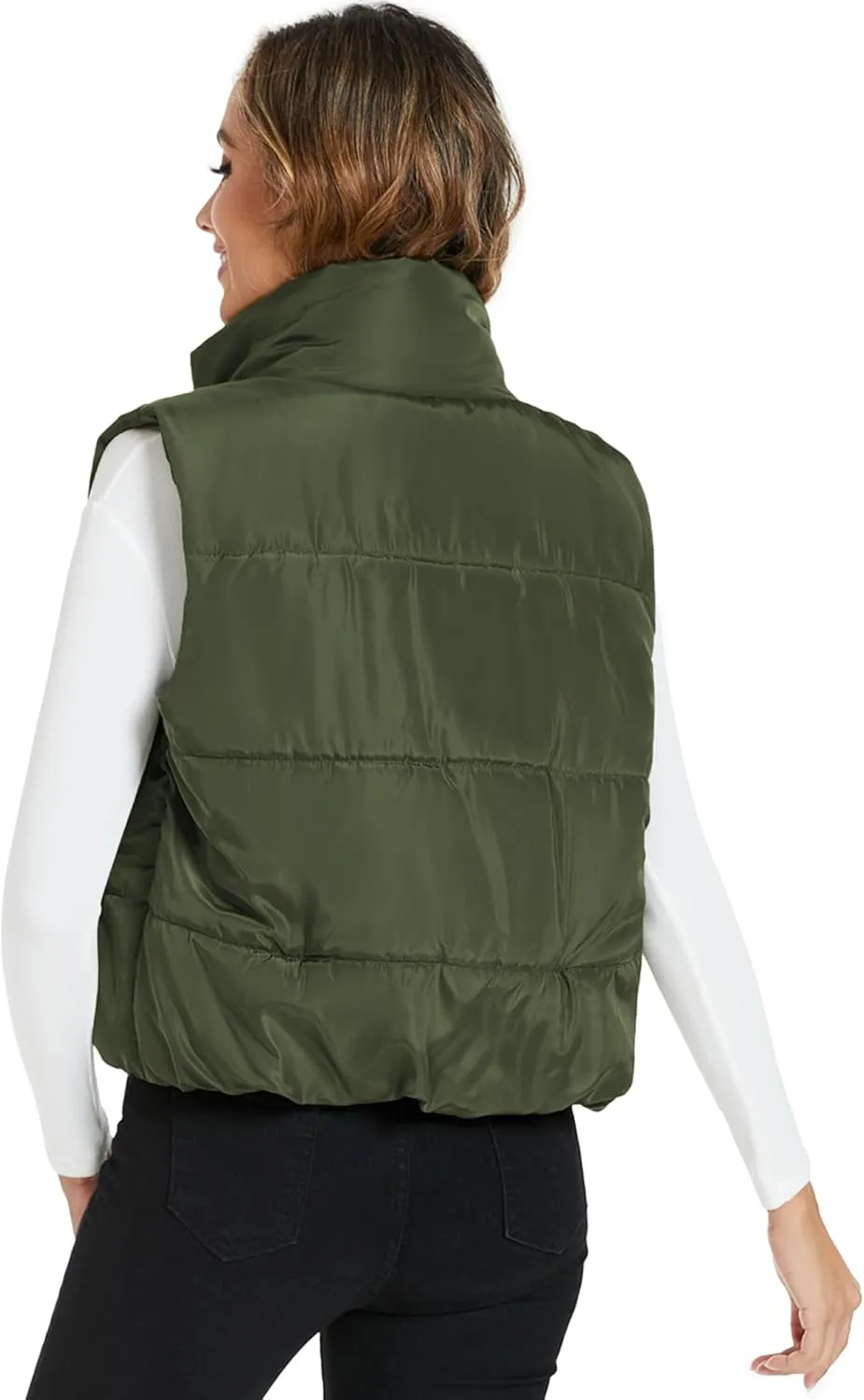Hount Womens Winter Crop Puffer Vest Lightweight Sleeveless Padded Gilet Coat Stand Collar Outwear Vest with Pockets