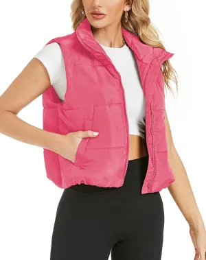 Hount Womens Winter Crop Puffer Vest Lightweight Sleeveless Padded Gilet Coat Stand Collar Outwear Vest with Pockets