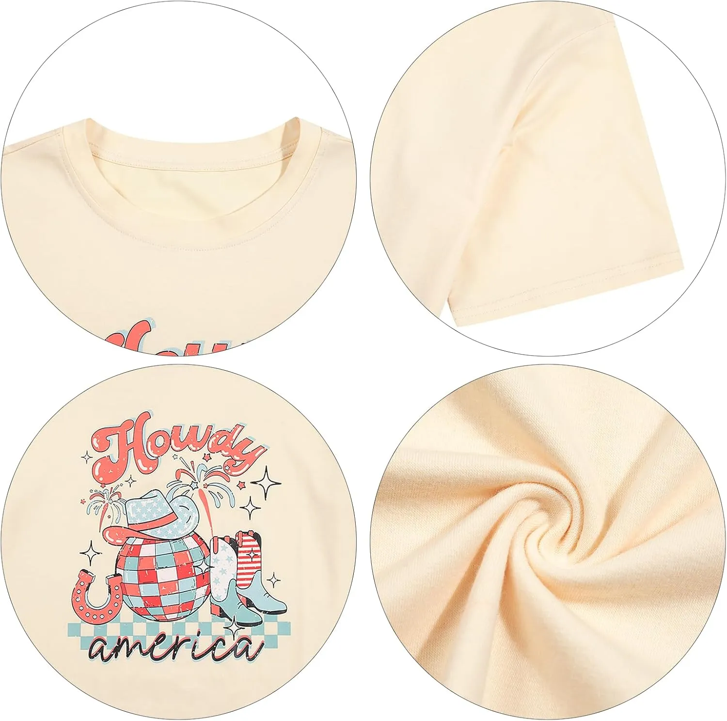 Howdy American Western Shirt Red White Blue Graphic 4th of July Shirt Oversized Tee Tops