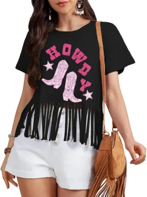 Howdy Shirt for Women Vintage Rodeo Cowgirl Graphic T-Shirt Western Country Concert Tee Tops