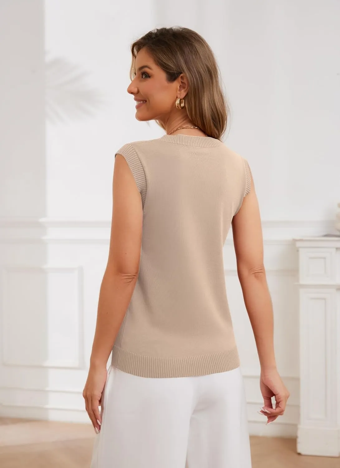HVT Vest Tops for Women Button Up Round Neck Vest Knitted Tank Tops Casual Sleeveless Cardigan for Women