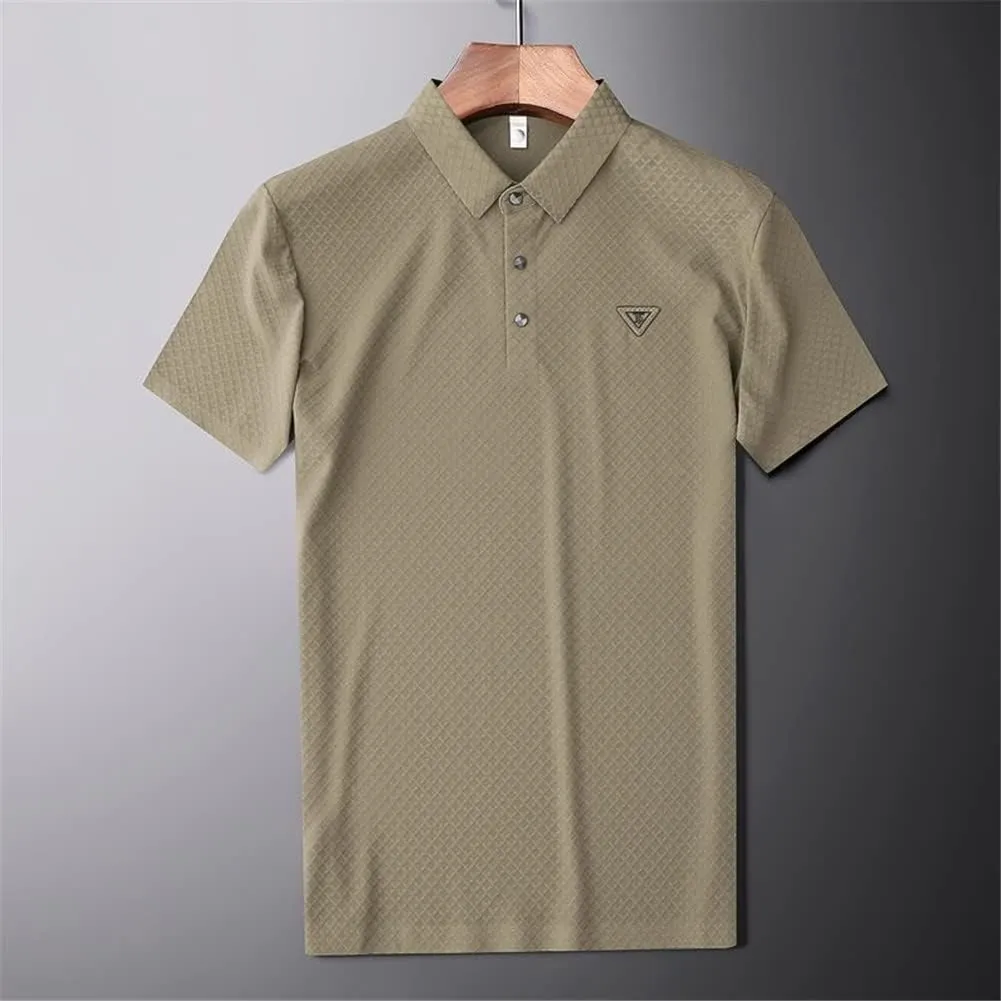 Ice Silk Smooth Short-Sleeved T-Shirt Men's Lapel Casual Tops Quick Dry Embroidery Polo Shirt