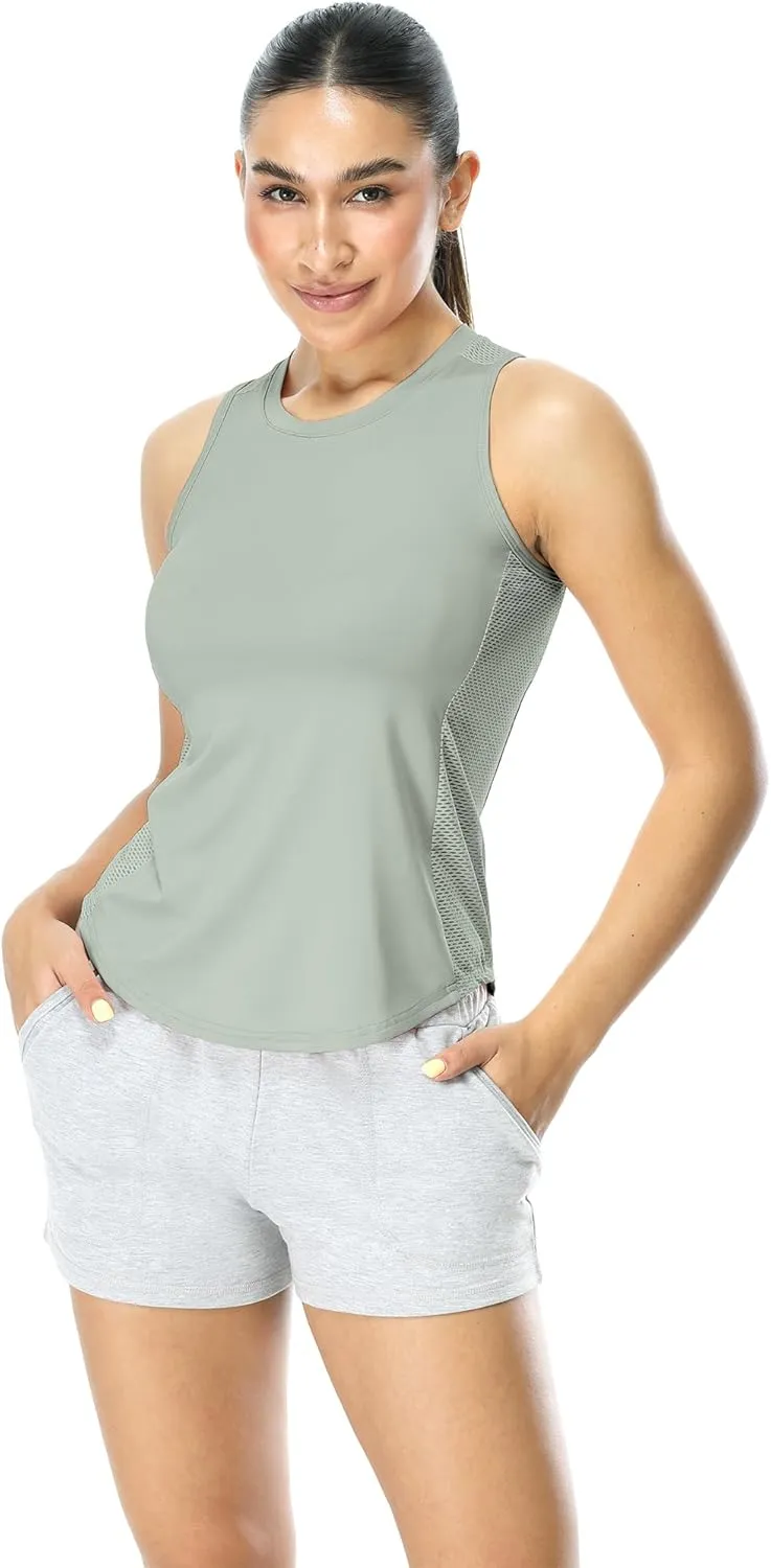 icyzone Workout Tank Top for Women High Neck Sleeveless Tops Quick Dry Athletic Yoga Exercise Running Shirts
