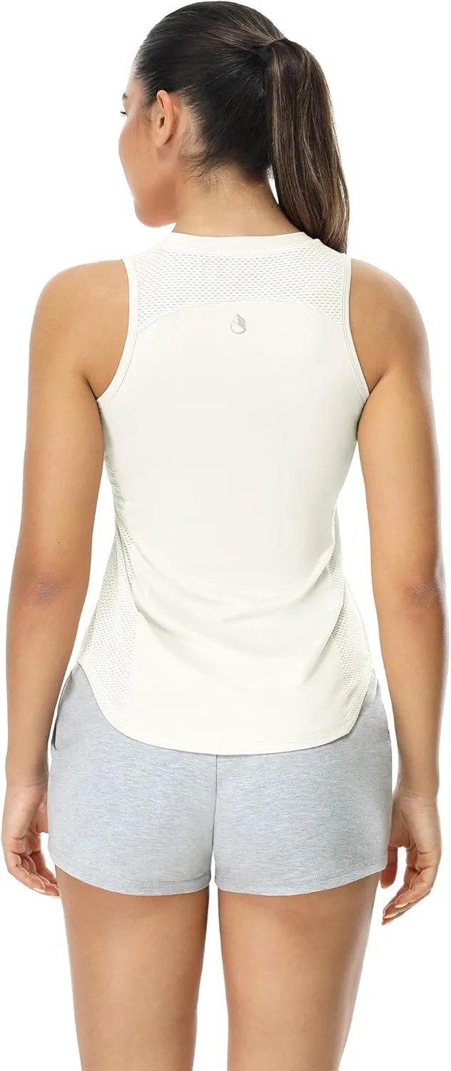 icyzone Workout Tank Top for Women High Neck Sleeveless Tops Quick Dry Athletic Yoga Exercise Running Shirts