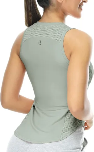 icyzone Workout Tank Top for Women High Neck Sleeveless Tops Quick Dry Athletic Yoga Exercise Running Shirts
