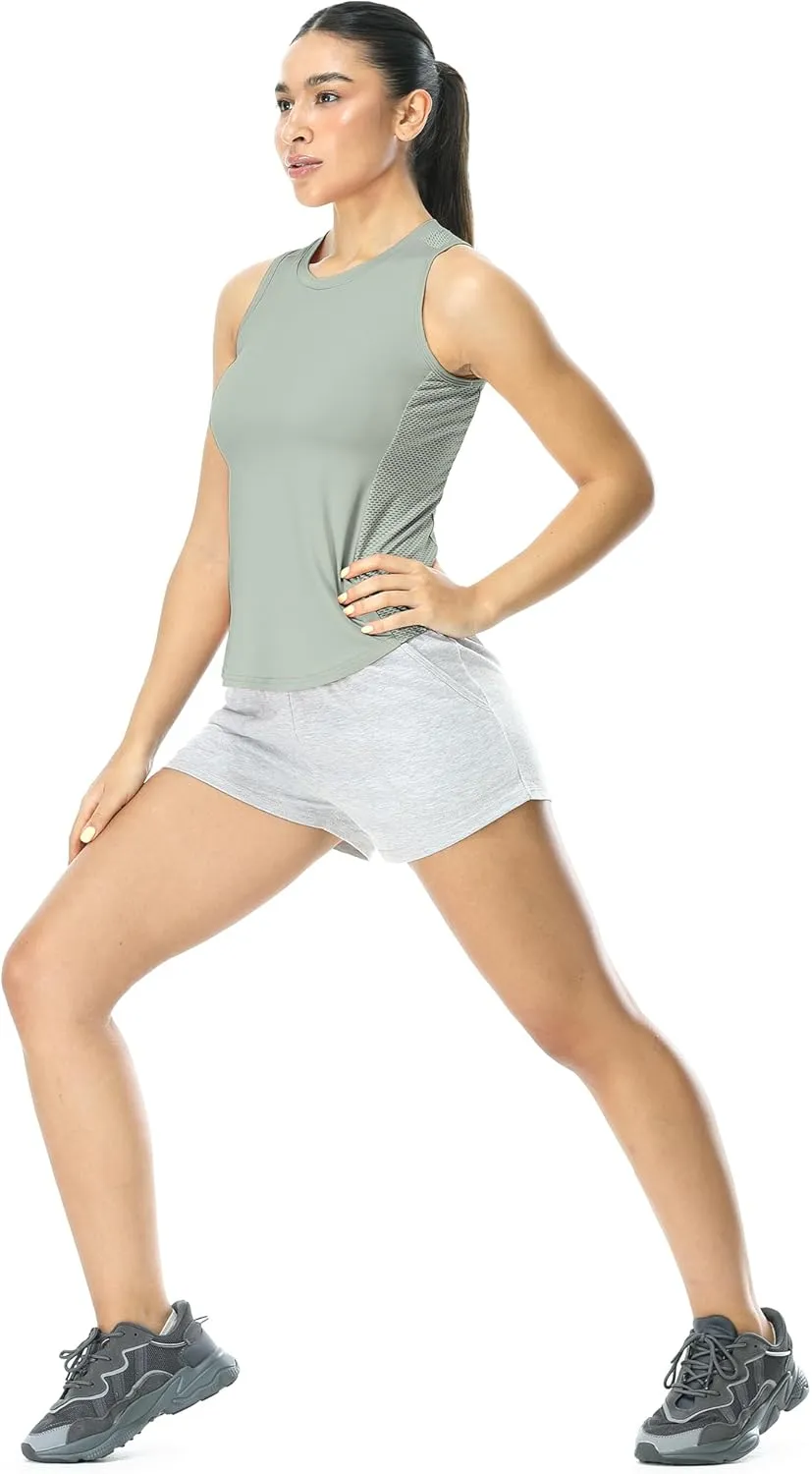 icyzone Workout Tank Top for Women High Neck Sleeveless Tops Quick Dry Athletic Yoga Exercise Running Shirts